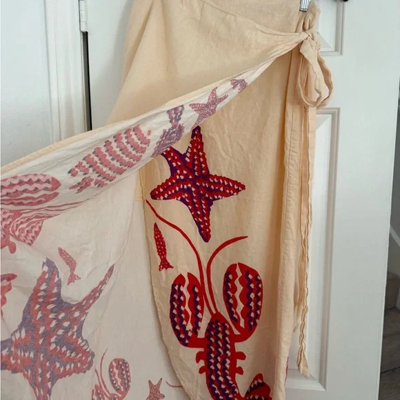 Farm Rio Linen Side-Tie Midi Skirt Size Medium - Picture 5 of 7